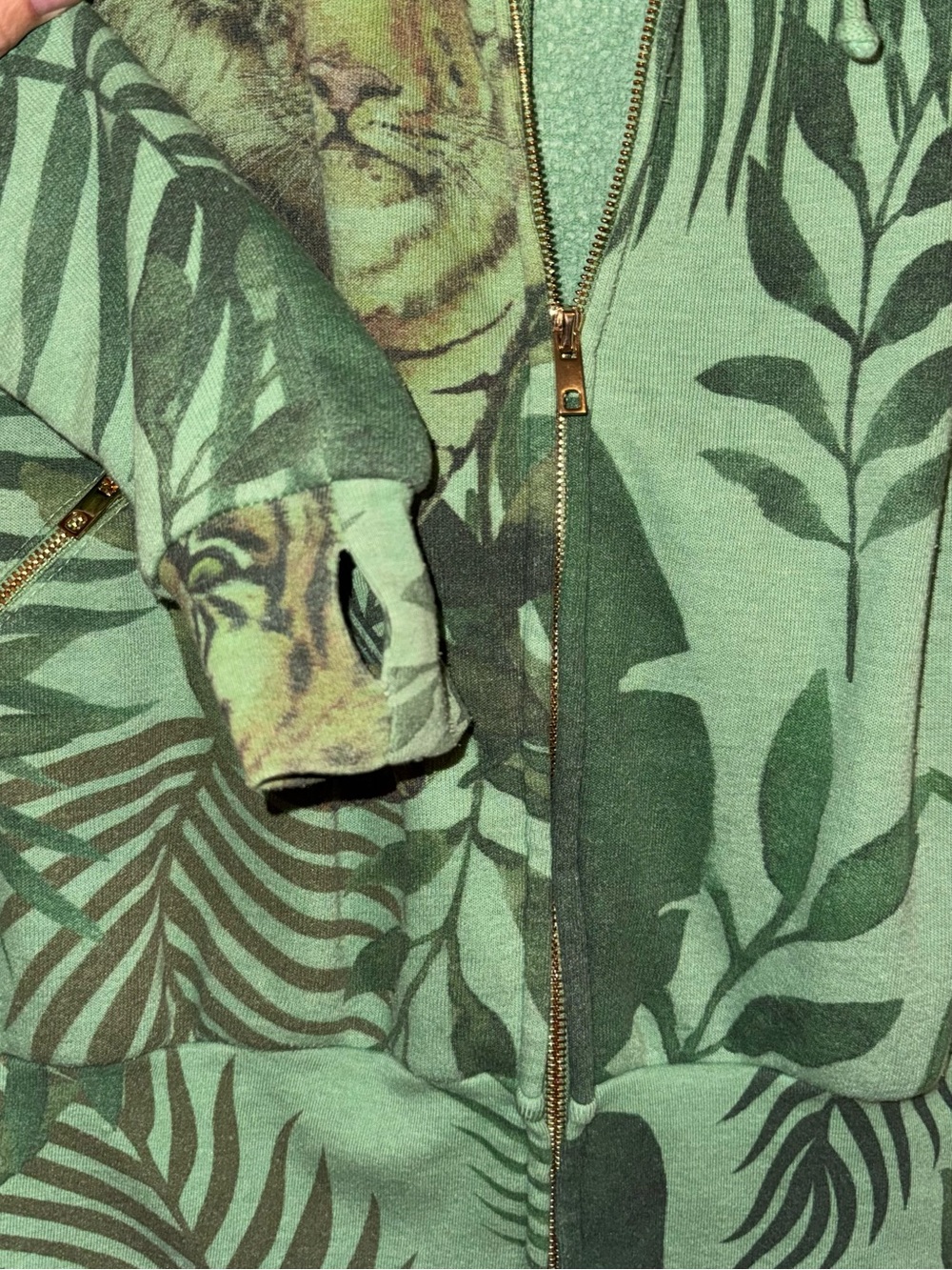 Rare Aviator Natuon Green Tiger Print Zip-Up Hoodie L - Picture 5 of 10